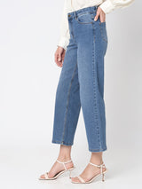 Women's Blue High Rise Washed Wide Leg Jeans
