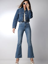 Women's Blue High Rise Flared Jeans
