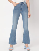 Women's Blue High Rise Flared Jeans