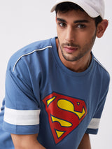 Men's Blue Round Neck Oversized Tshirt