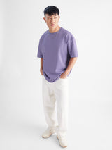 Men's Purple Casual Solid Oversized Fit Half Sleeves Tshirt