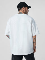 Men's White Solid Round Neck Oversized Tshirt