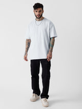 Men's White Solid Round Neck Oversized Tshirt