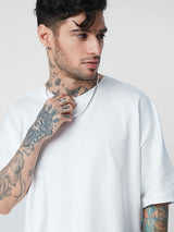 Men's White Solid Round Neck Oversized Tshirt