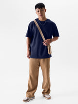 Men's Blue Casual Solid Oversized Fit Half Sleeves Tshirt