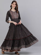 Women's Black Embroidered Anarkali Kurta