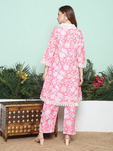 Women's Pink Ethnic Three Quarter Sleeves Kurta Set