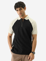 Men's Black Colorblocked Polo Tshirt
