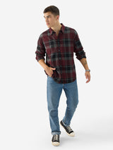 Men's Red Casual Checkered Regular Fit Full Sleeves Shirt