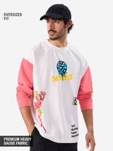 Men's White Round Neck Oversized Full Sleeve Tshirt