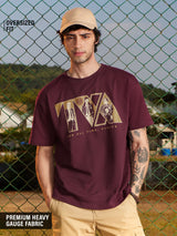 Men's Maroon Round Neck Oversized Tshirt