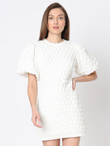 Women's White Textured Mini Dress