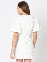 Women's White Textured Mini Dress