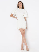Women's White Textured Mini Dress