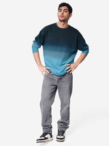 Men's Blue Printed Round Neck Oversized Full Sleeve Tshirt
