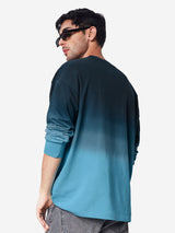 Men's Blue Printed Round Neck Oversized Full Sleeve Tshirt