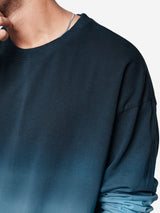 Men's Blue Printed Round Neck Oversized Full Sleeve Tshirt