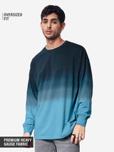 Men's Blue Printed Round Neck Oversized Full Sleeve Tshirt