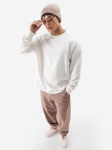 Men's White Solid Round Neck Oversized Full Sleeve Tshirt