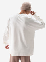 Men's White Solid Round Neck Oversized Full Sleeve Tshirt