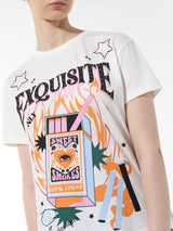 Women's White Knitted Casual Printed Regular Fit Half Sleeves Tshirt