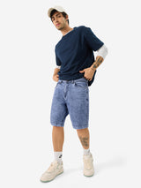 Men's Blue Solid Denim Shorts