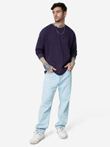 Men's Purple Solid Round Neck Oversized Full Sleeve Tshirt