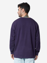 Men's Purple Solid Round Neck Oversized Full Sleeve Tshirt