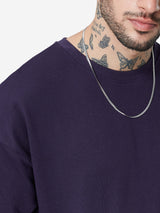 Men's Purple Solid Round Neck Oversized Full Sleeve Tshirt