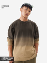 Men's Brown Printed Round Neck Oversized Full Sleeve Tshirt