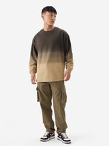 Men's Brown Printed Round Neck Oversized Full Sleeve Tshirt