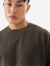 Men's Brown Printed Round Neck Oversized Full Sleeve Tshirt