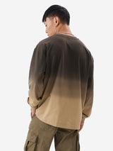 Men's Brown Printed Round Neck Oversized Full Sleeve Tshirt