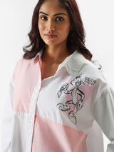 Women's White Casual Oversized Fit Printed Full Sleeves Shirt