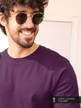 Men's Purple Casual Solid Regular Fit Half Sleeves Tshirt