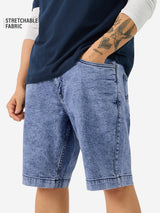 Men's Blue Solid Denim Shorts
