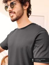 Men's Grey Casual Solid Regular Fit Half Sleeves Tshirt