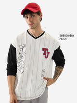 Men's White V-Neck Oversized Full Sleeve Tshirt