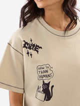 Women's Beige Casual Oversized Fit Printed Half Sleeves Tshirt