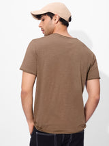 Men's Brown Casual Solid Regular Fit Half Sleeves Tshirt