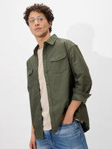 Men's Green Casual Solid Regular Fit Full Sleeves Shirt