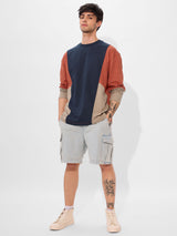 Men's Multicolor Colorblocked Round Neck Oversized Full Sleeve Tshirt