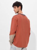 Men's Multicolor Colorblocked Round Neck Oversized Full Sleeve Tshirt