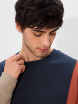 Men's Multicolor Colorblocked Round Neck Oversized Full Sleeve Tshirt