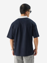 Men's Navy Solid Oversized Polo Tshirt