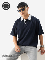 Men's Navy Solid Oversized Polo Tshirt