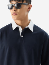 Men's Navy Solid Oversized Polo Tshirt