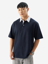 Men's Navy Solid Oversized Polo Tshirt