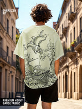 Men's Off White Round Neck Oversized Tshirt