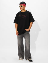 Men's Black Casual Printed Oversized Fit Half Sleeves Tshirt